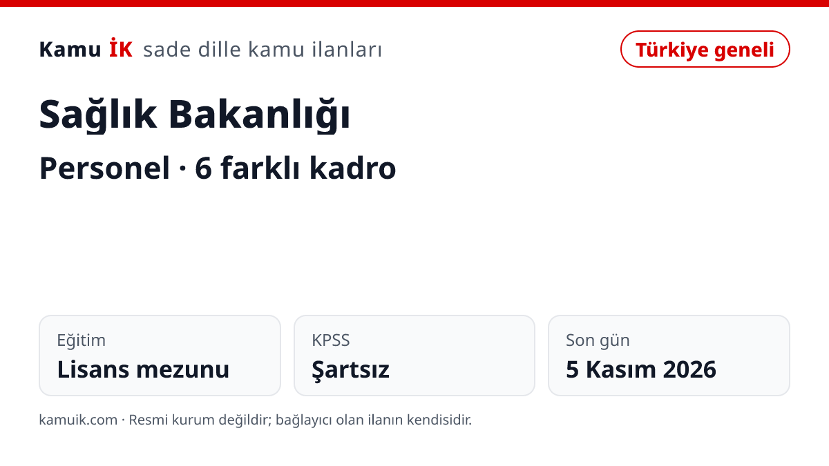 Sağlık Bakanlığı ilanının özet kartı: son başvuru 5 Kasım 2026
