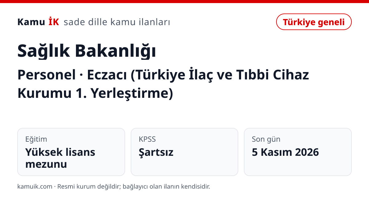 Sağlık Bakanlığı ilanının özet kartı: son başvuru 5 Kasım 2026